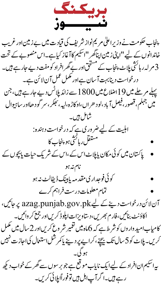Apni Zameen Apna Ghar Scheme 2025 Online Registration Through azag.punjab.gov.pk