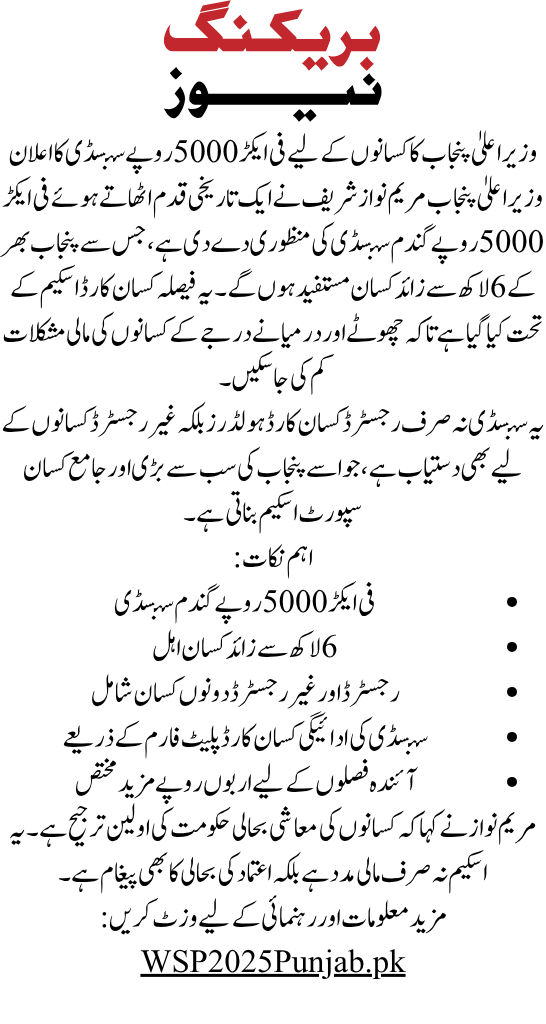 CM Punjab Approves Rs 5000 Per Acre Wheat Subsidy for 600000 Farmers – Full Details