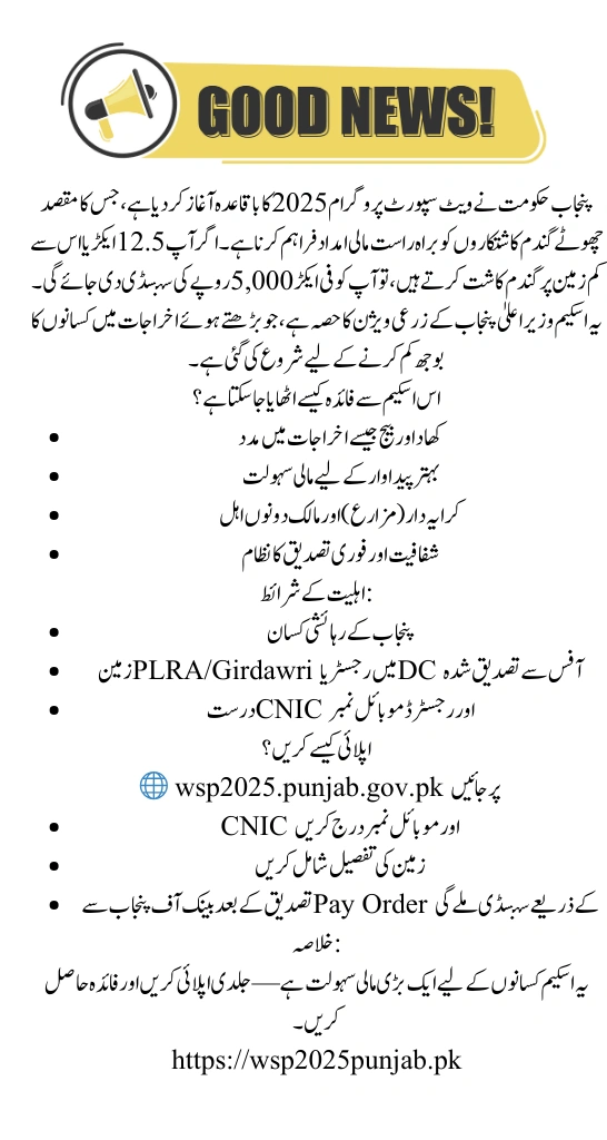 CM Punjab Launches Wheat Support Program 2025 – Apply Online Now and Get PKR 5,000 Per Acre