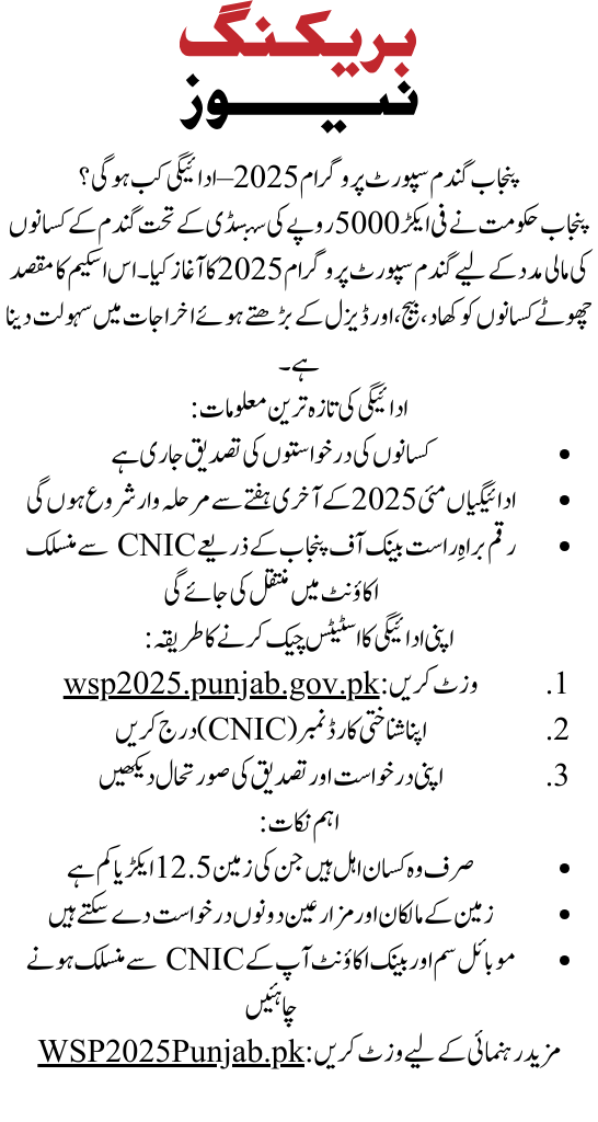 Punjab Wheat Support Program Scheme 2025 – Latest Update on Payment Release Date